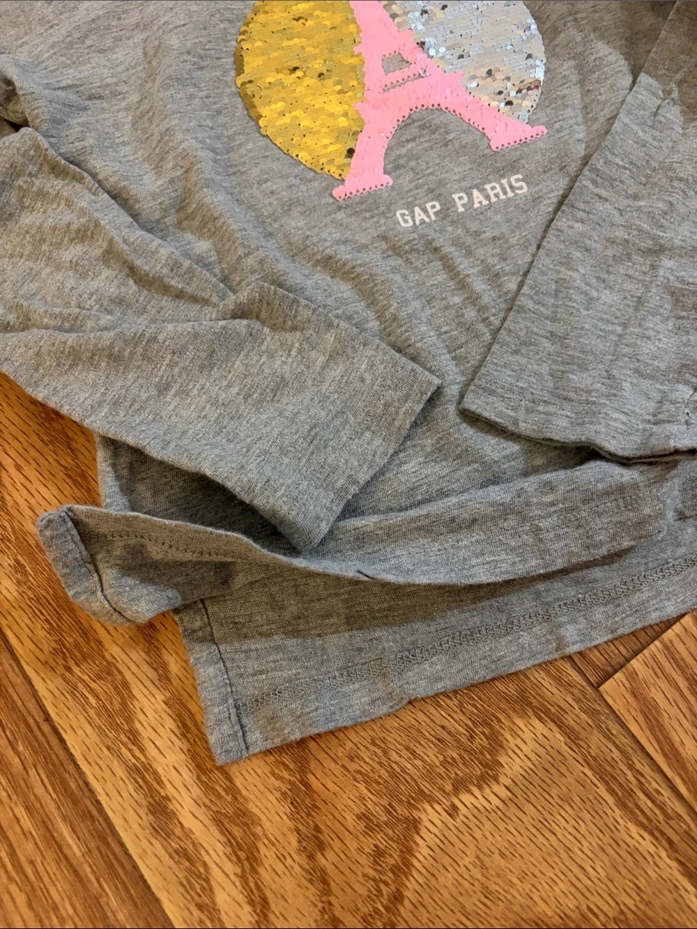 GAP Gray Long-Sleeve Sequin Eiffel Tower Top